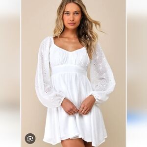LULUS size S Elegant White Dress with Floral Sleeves. New with tag.